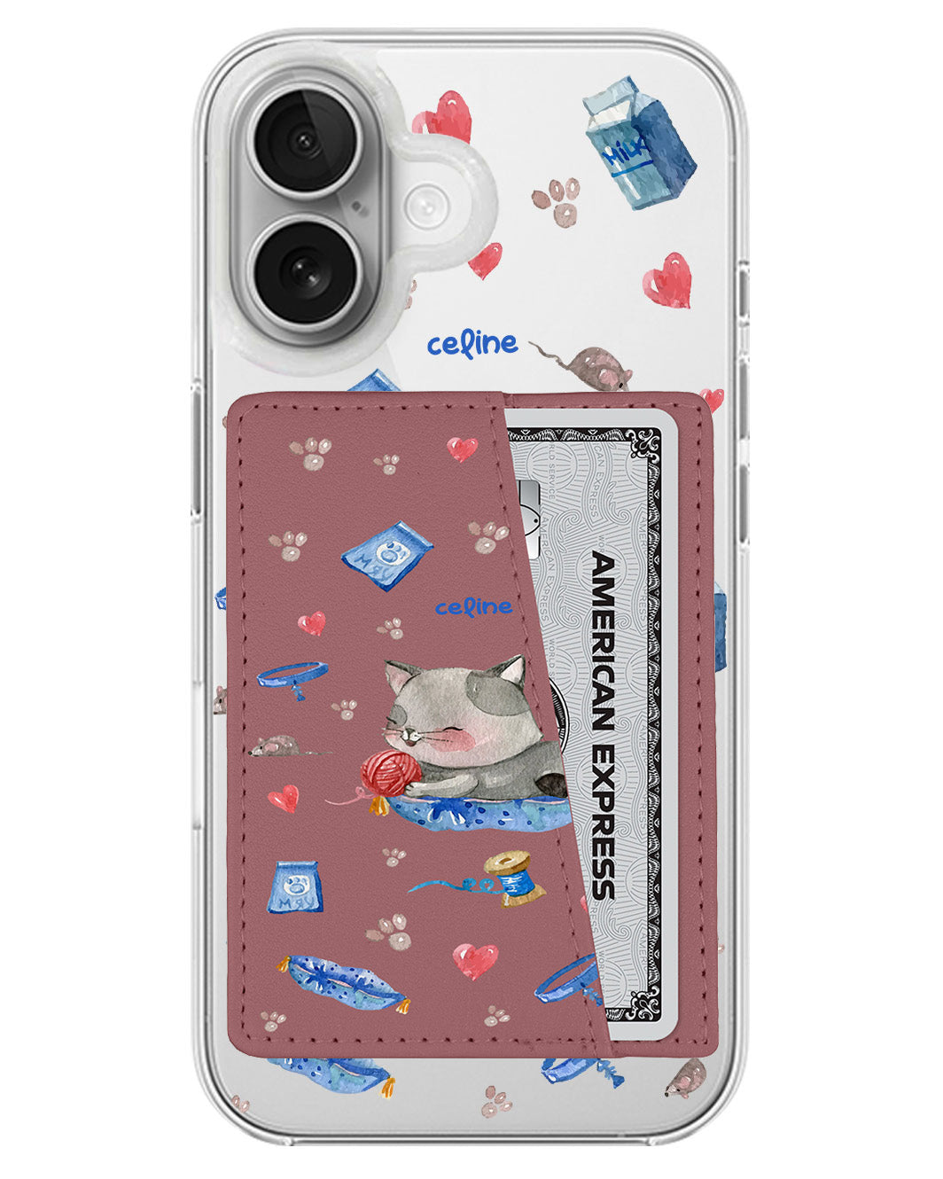 iPhone Leather Wallet Case - Blue Cat