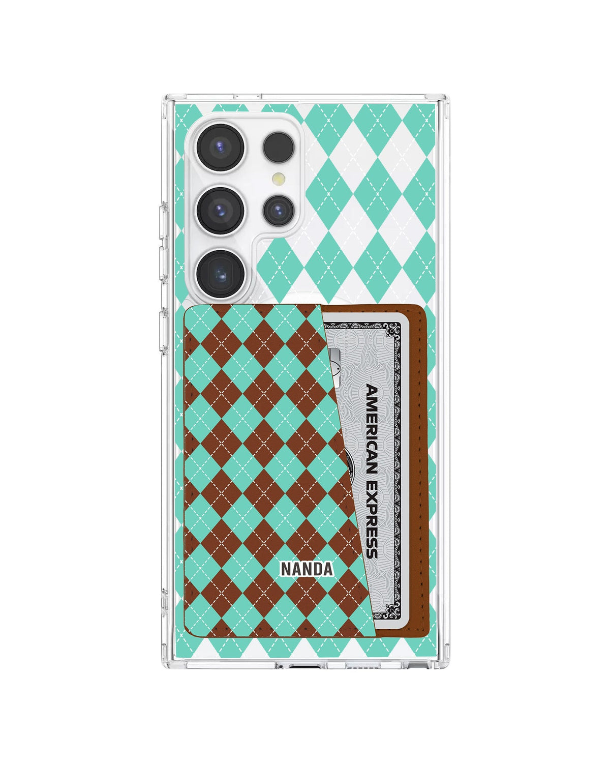 Android Leather Wallet Case - Cotton Candy Argyle