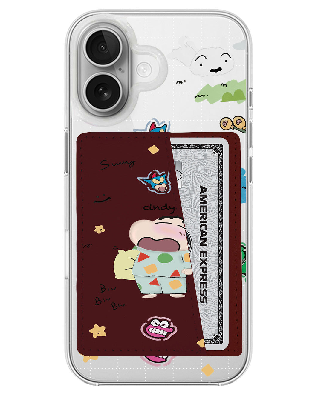 iPhone Leather Wallet Case - Sleepy Shinchan