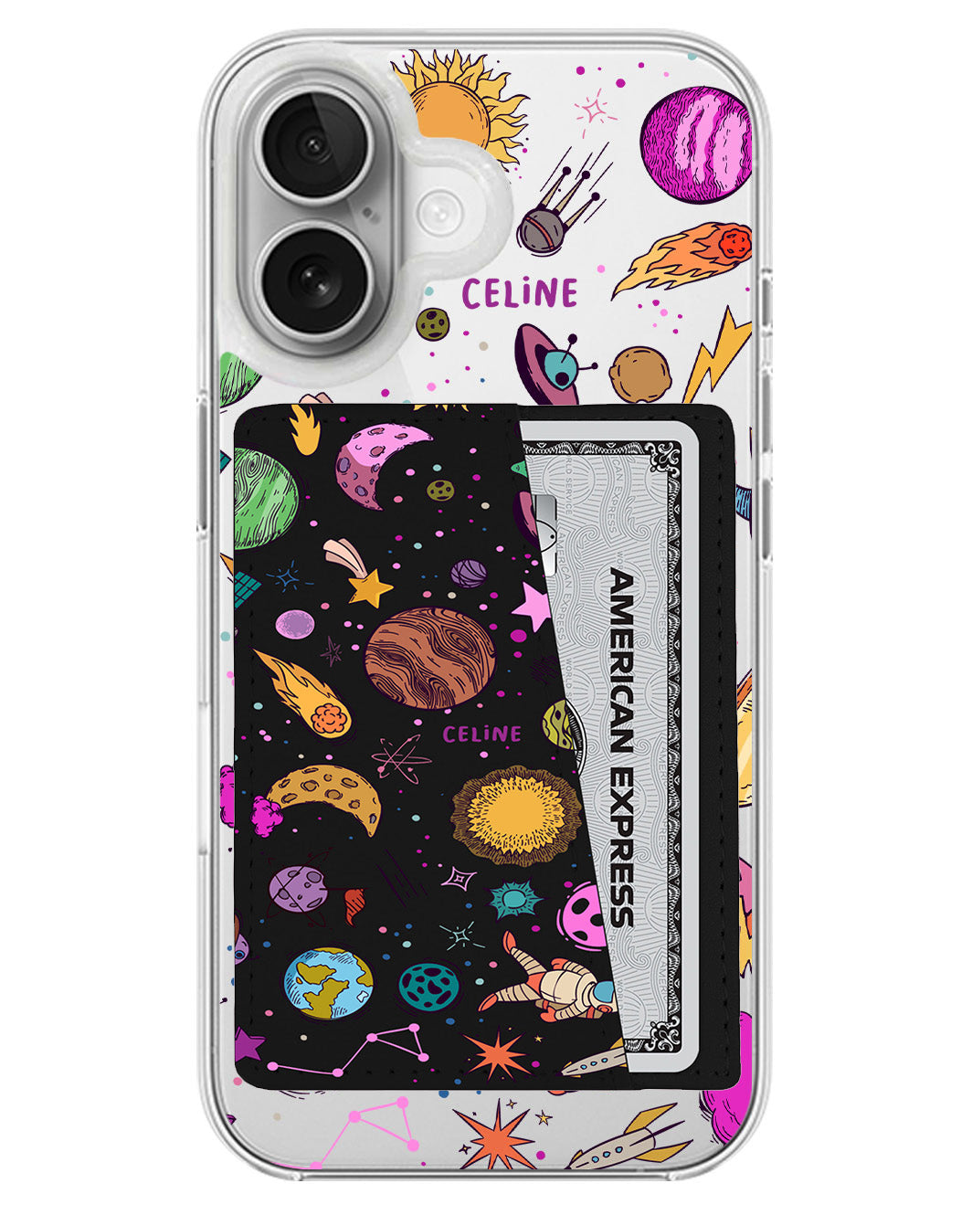 iPhone Leather Wallet Case - Retro Space