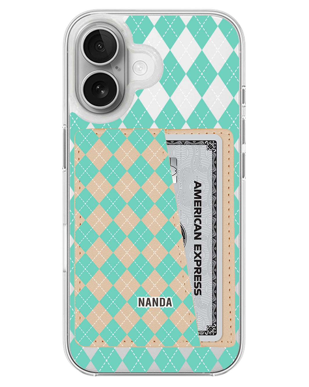 iPhone Leather Wallet Case - Cotton Candy Argyle