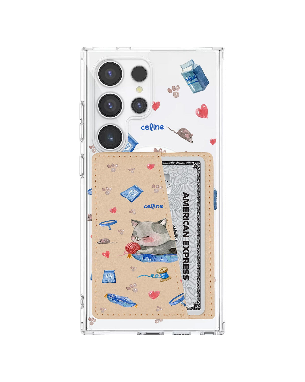 Android Leather Wallet Case - Blue Cat