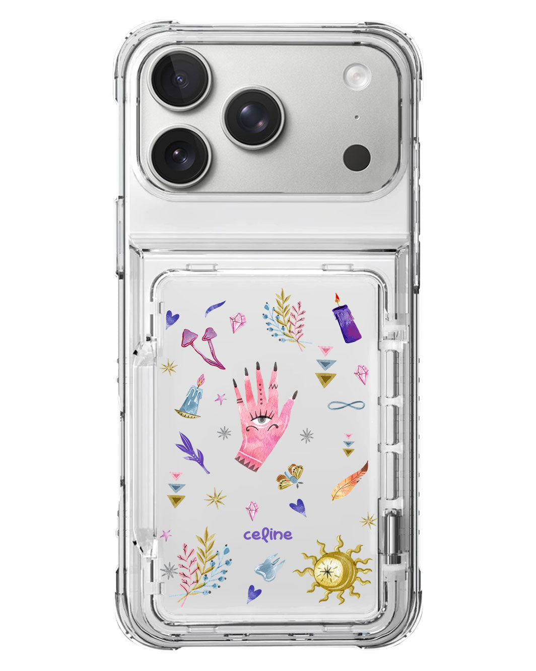 iPhone Crystal Wallet Standing Case - Purple Boho