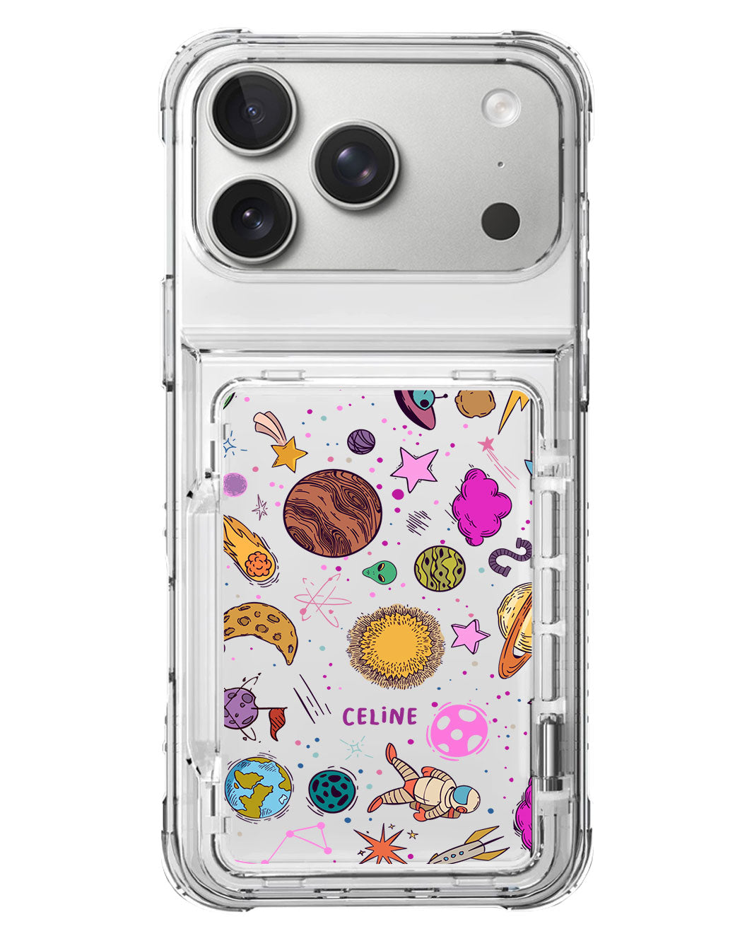 iPhone Crystal Wallet Standing Case - Retro Space