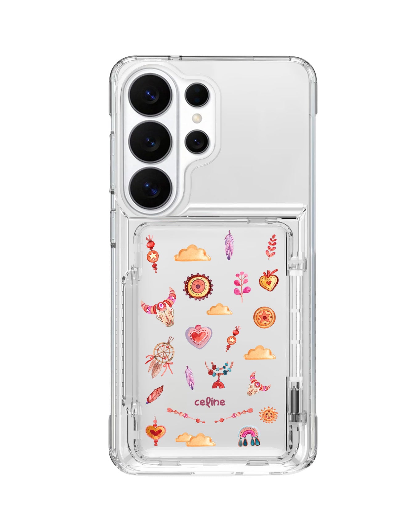 Android Crystal Wallet Standing Case - Boho Red