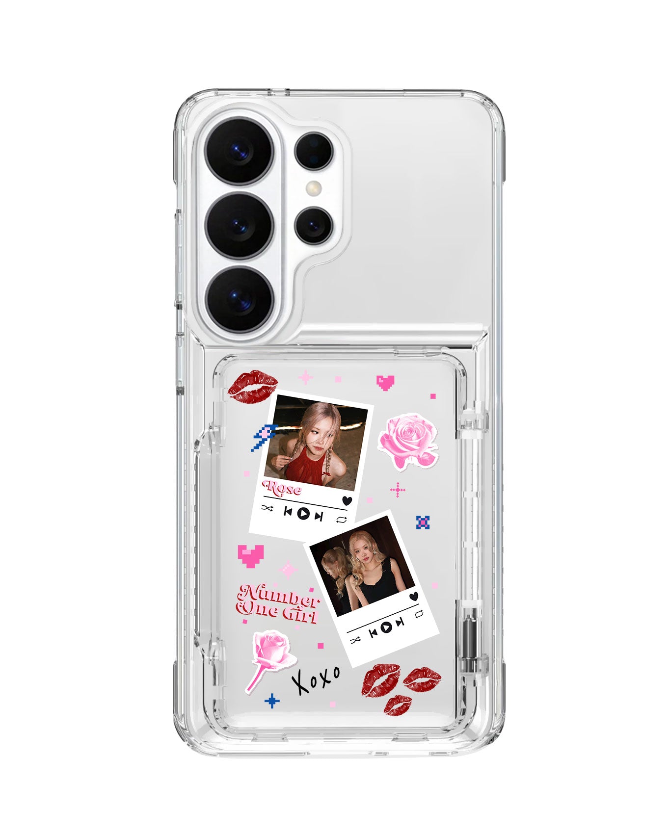 Android Crystal Wallet Standing Case - Face Grid Rose