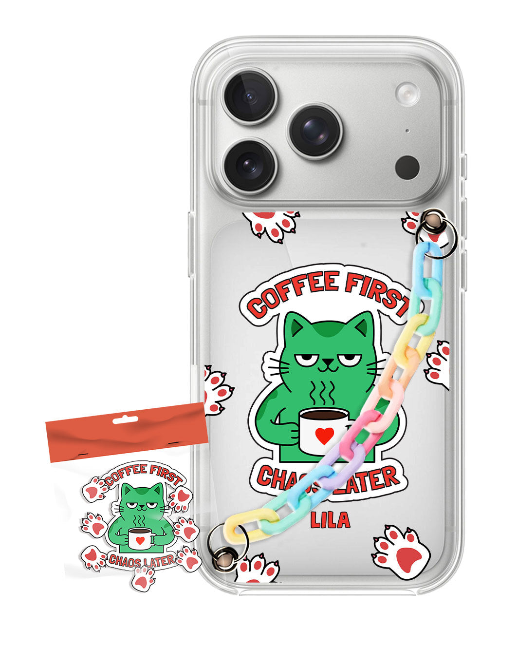 iPhone Chain Strap Case - Coffee Before Chaos