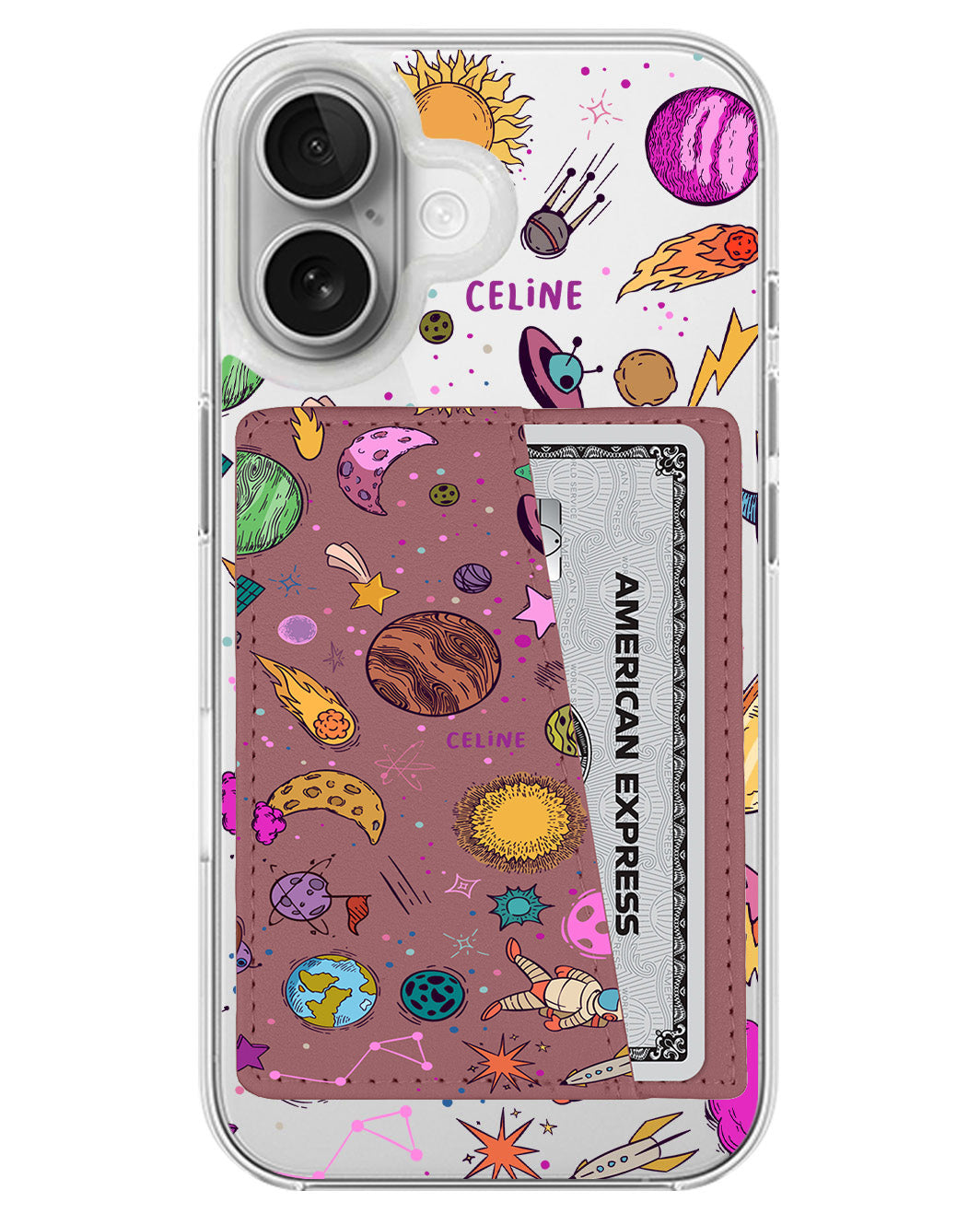 iPhone Leather Wallet Case - Retro Space