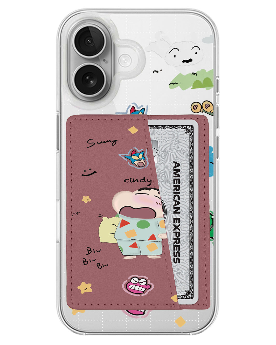 iPhone Leather Wallet Case - Sleepy Shinchan