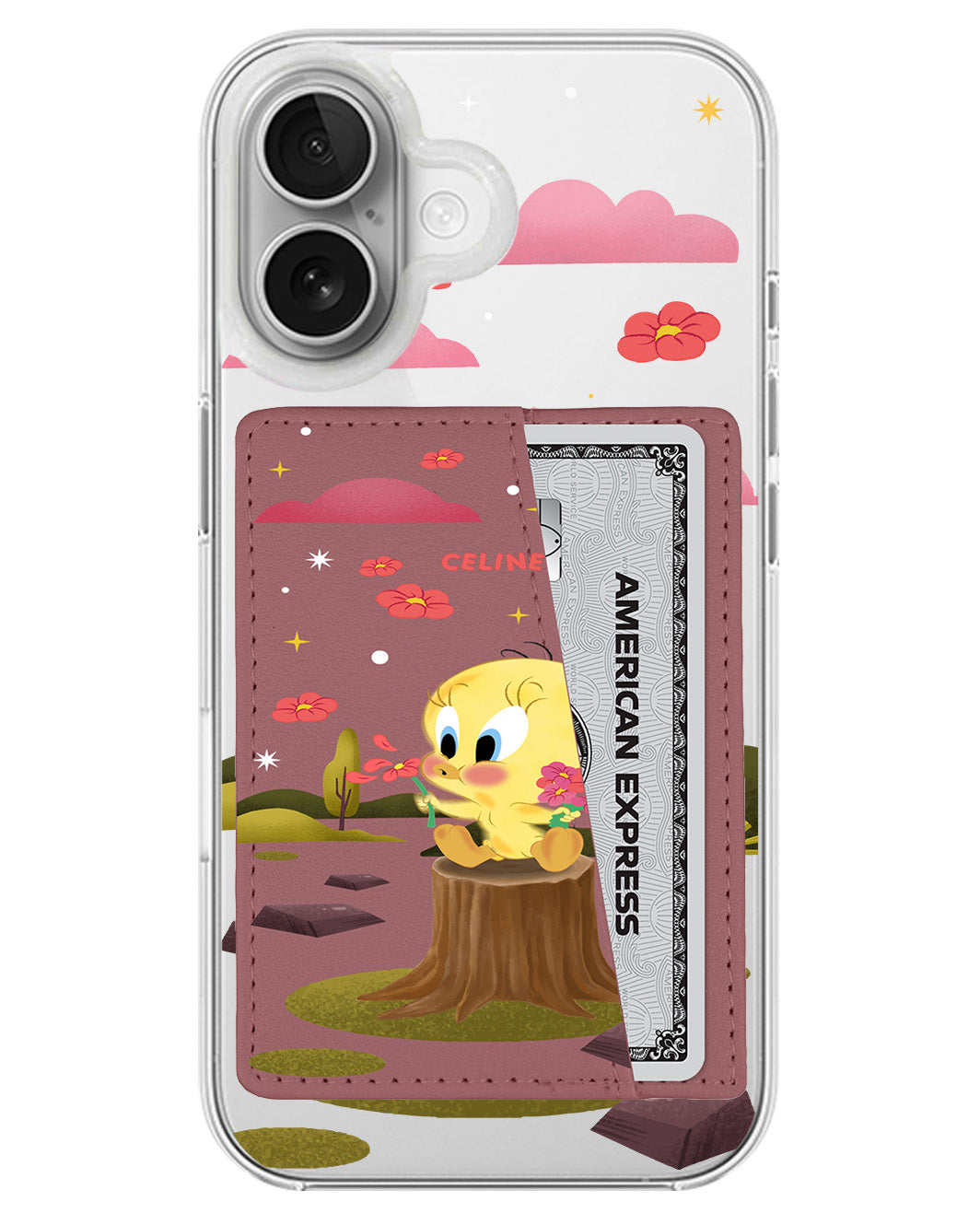 iPhone Leather Wallet Case - Tweety Flower