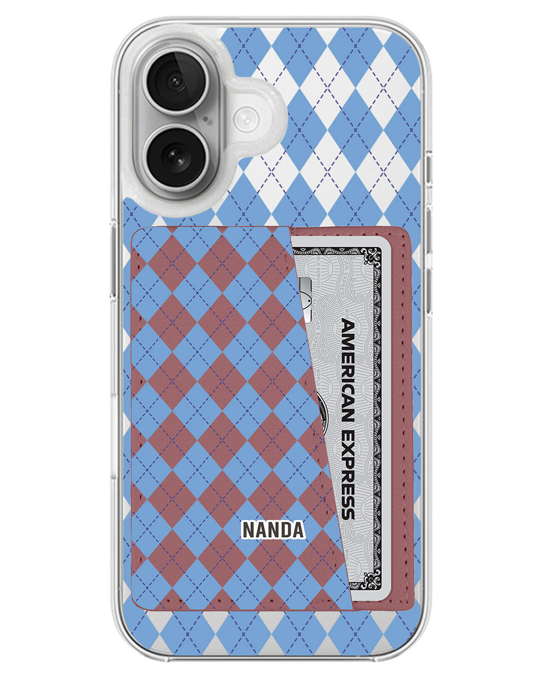 iPhone Leather Wallet Case - Winter Argyle