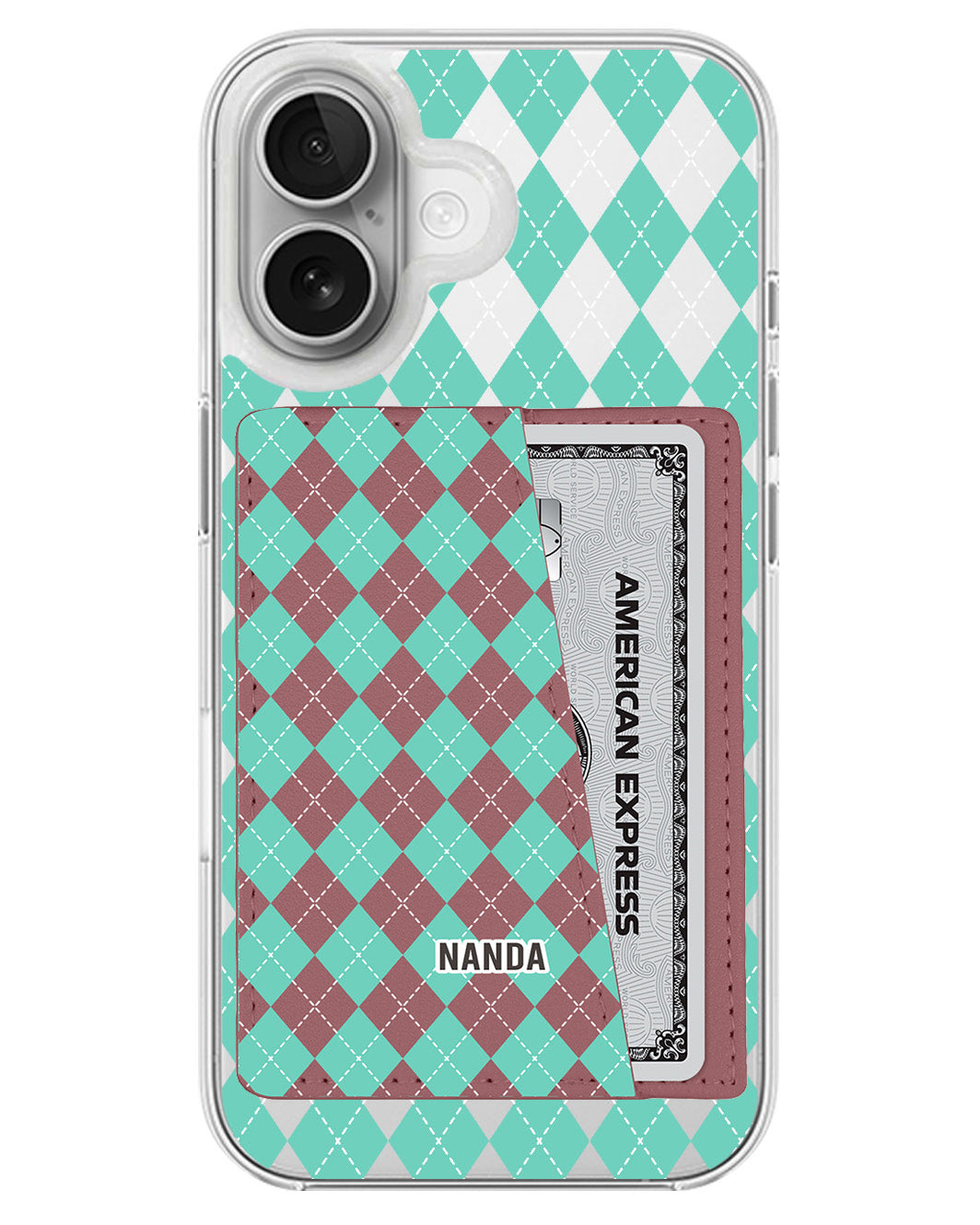 iPhone Leather Wallet Case - Cotton Candy Argyle