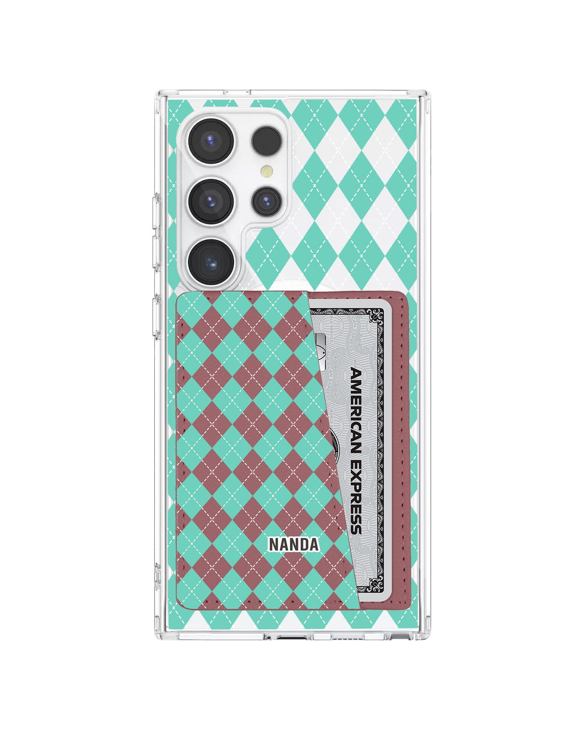 Android Leather Wallet Case - Cotton Candy Argyle