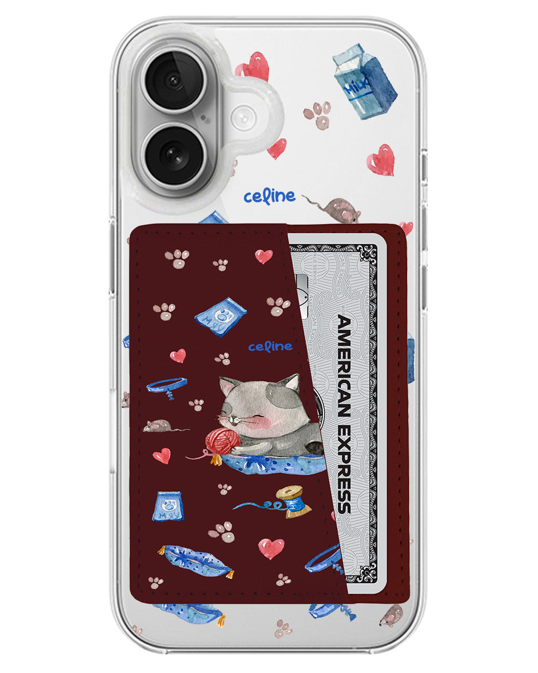 iPhone Leather Wallet Case - Blue Cat