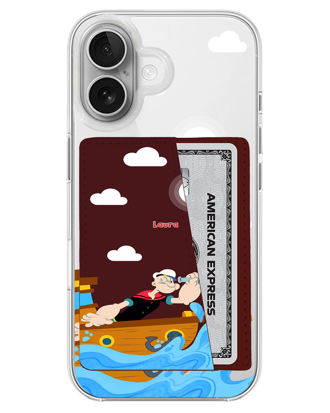 iPhone Leather Wallet Case - Popeye In The Sea
