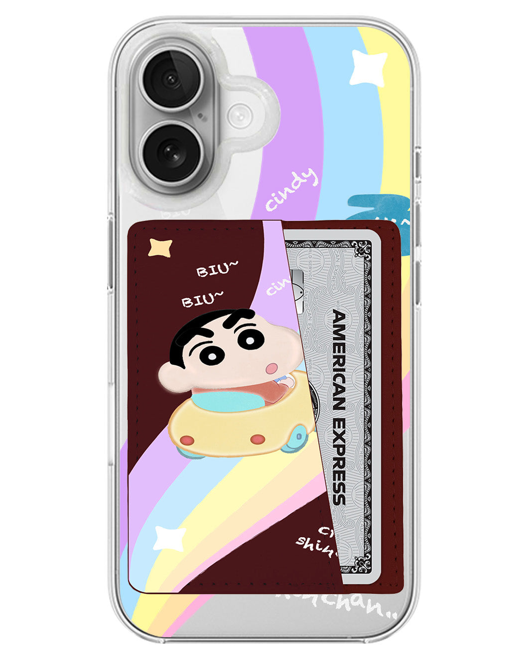 iPhone Leather Wallet Case - Biu Biu Shinchan