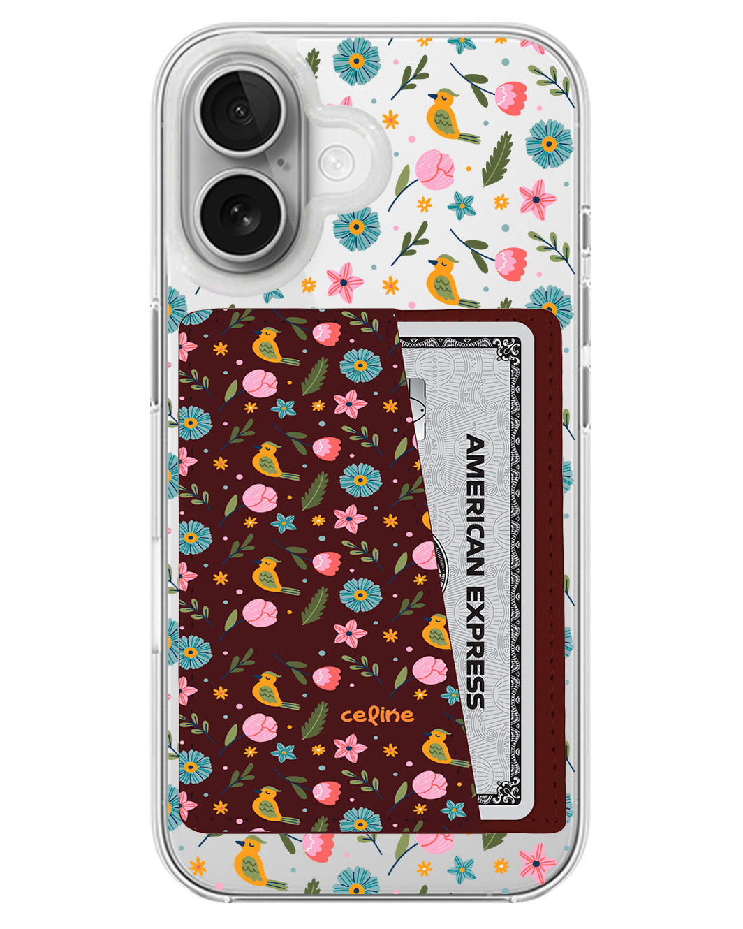 iPhone Leather Wallet Case - Flower Bird