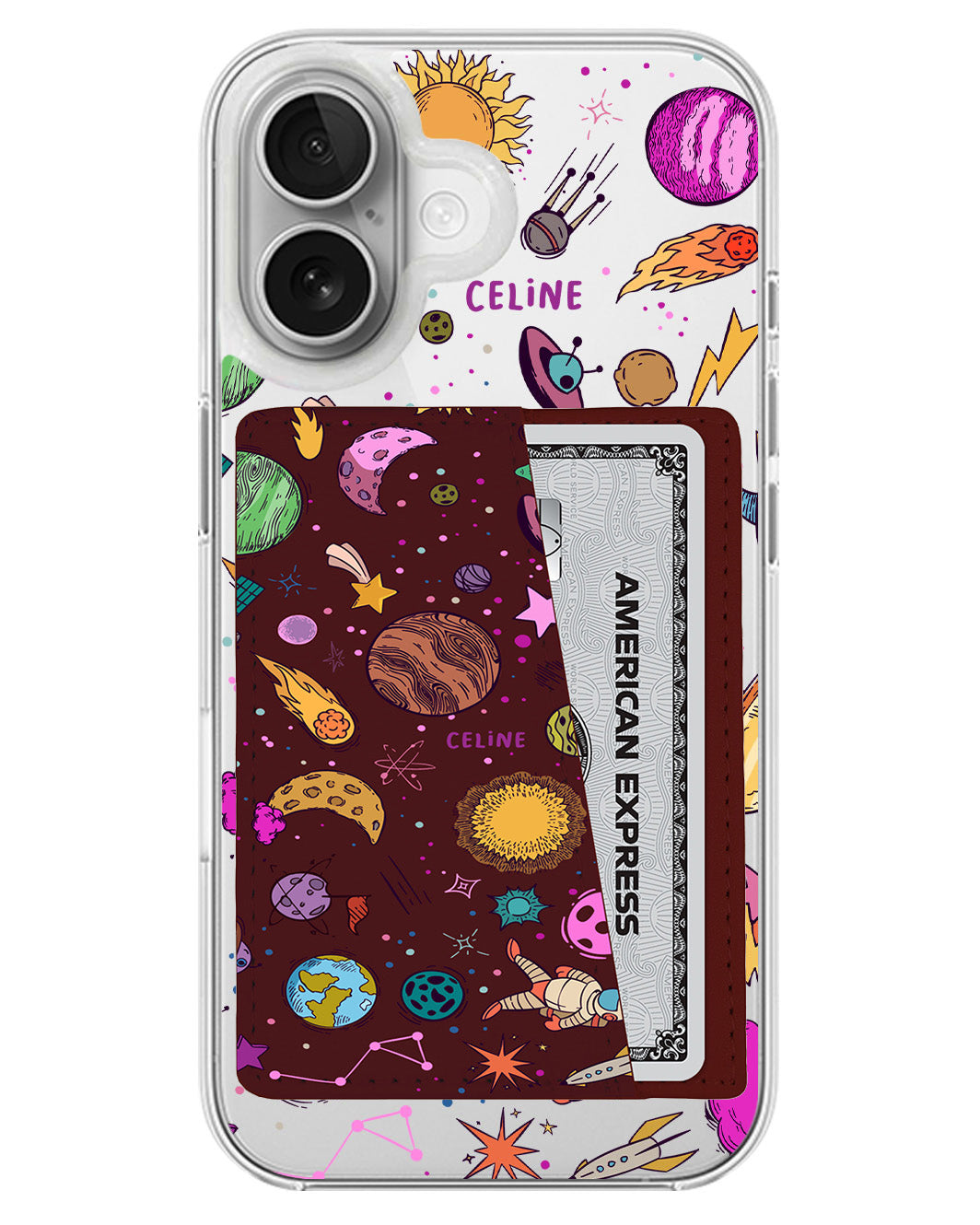 iPhone Leather Wallet Case - Retro Space