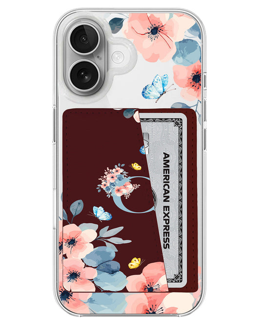 iPhone Leather Wallet Case - Flower Blue
