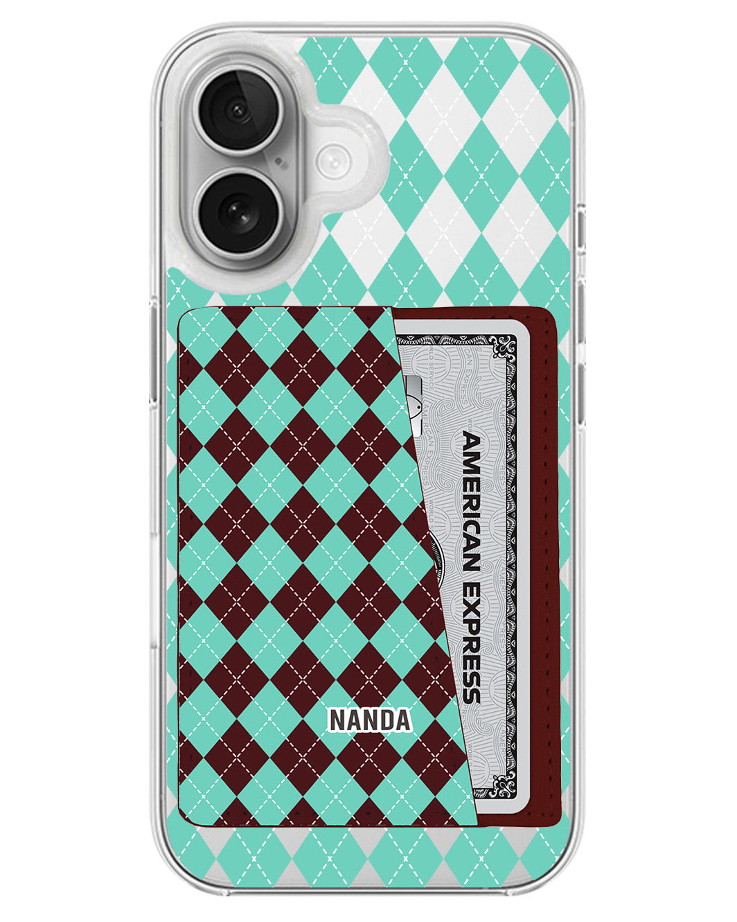iPhone Leather Wallet Case - Cotton Candy Argyle
