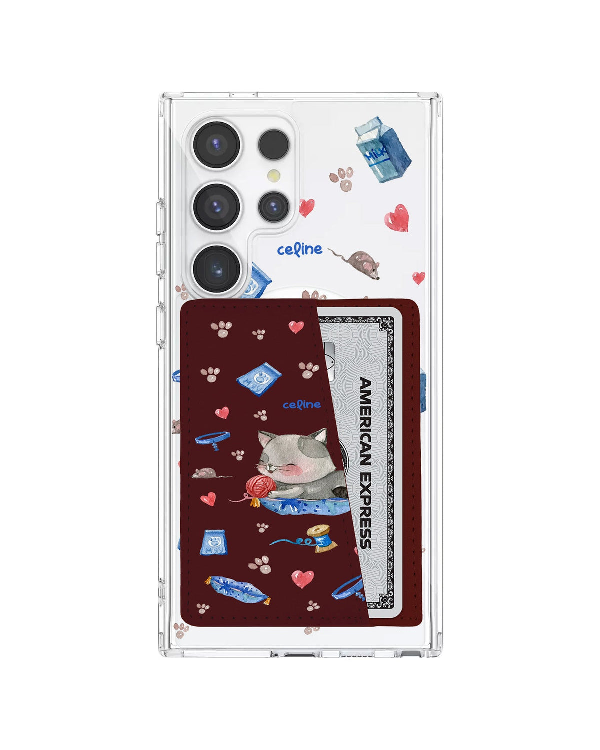 Android Leather Wallet Case - Blue Cat