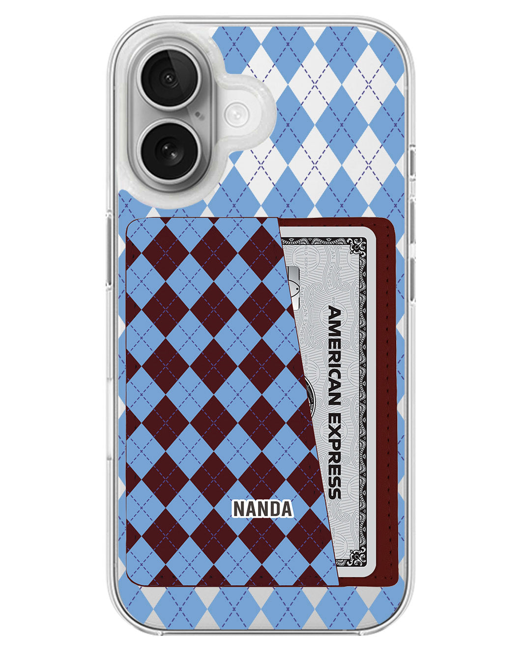 iPhone Leather Wallet Case - Winter Argyle