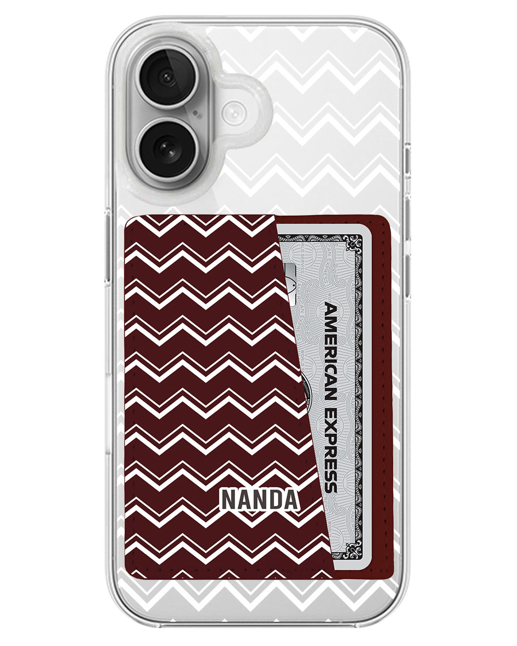 iPhone Leather Wallet Case - Lavender Zigzag