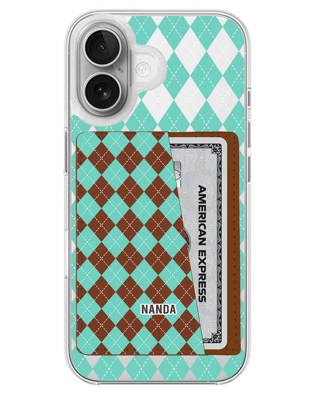 iPhone Leather Wallet Case - Cotton Candy Argyle