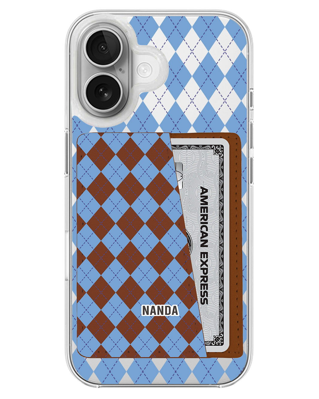 iPhone Leather Wallet Case - Winter Argyle