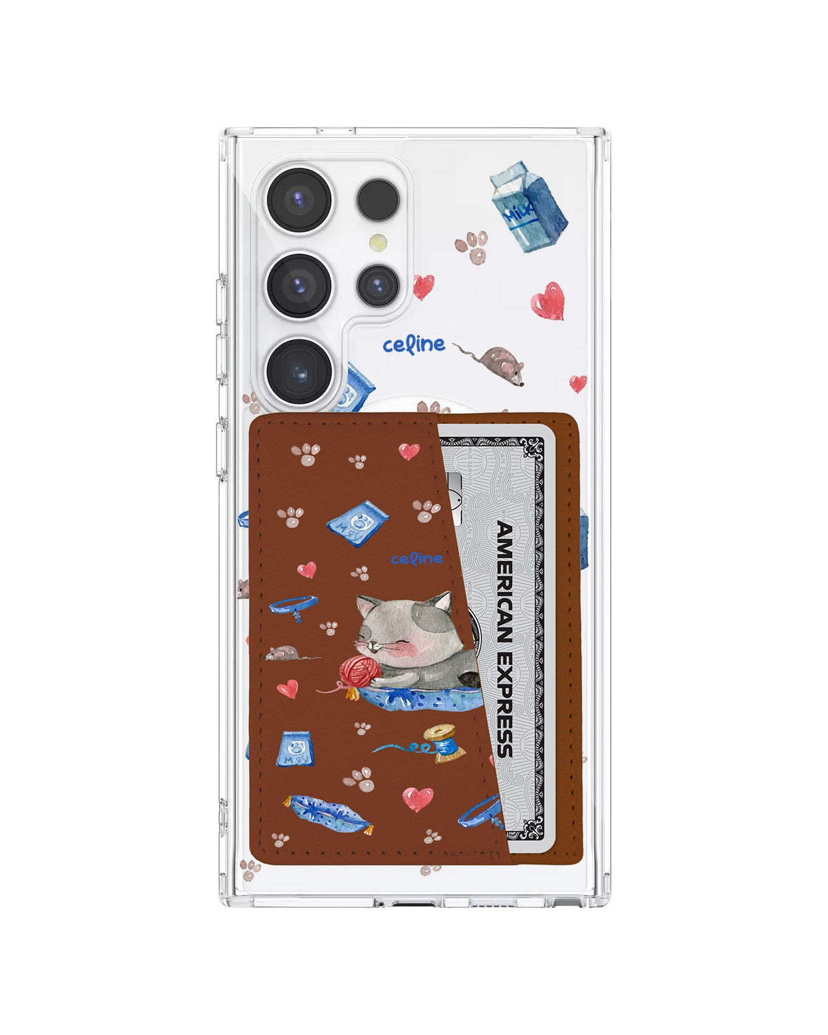 Android Leather Wallet Case - Blue Cat