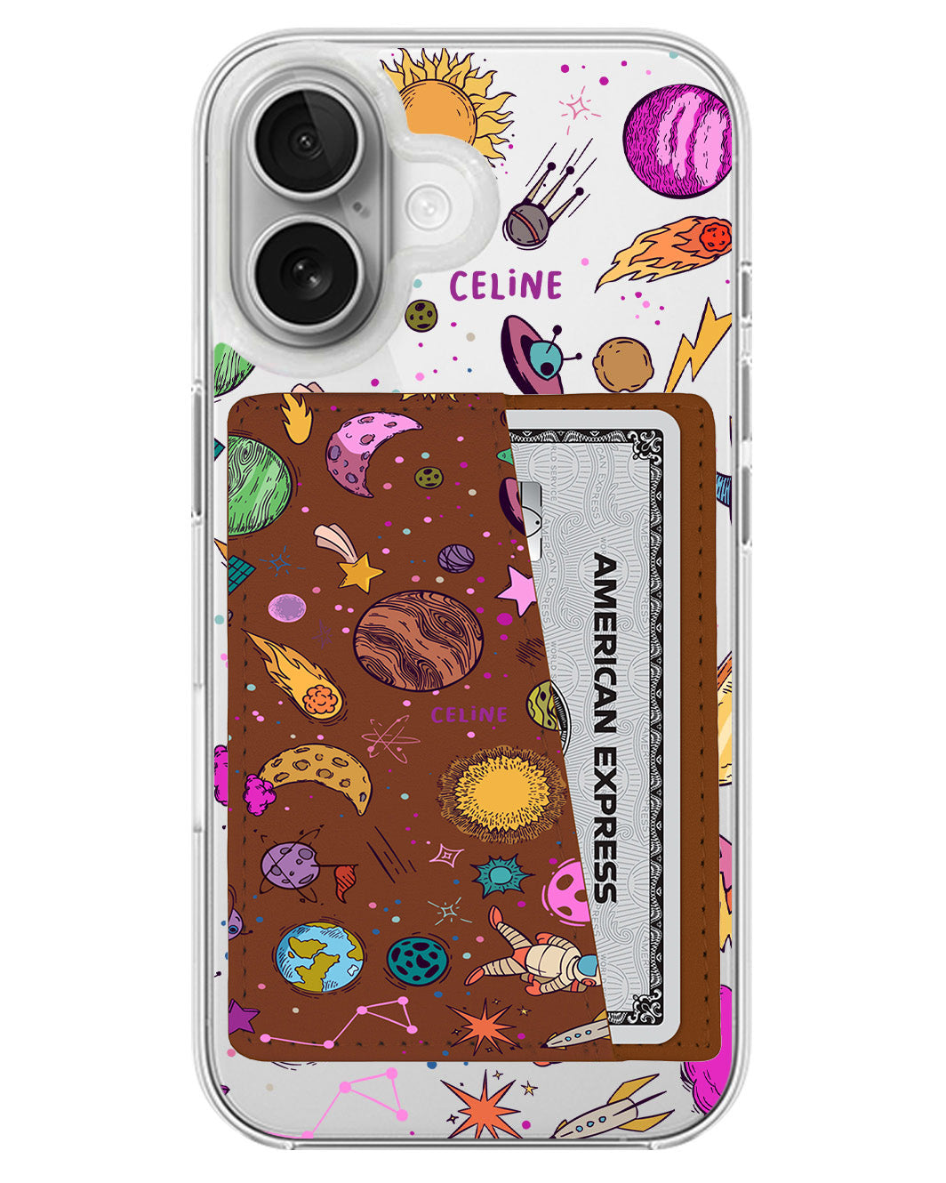 iPhone Leather Wallet Case - Retro Space