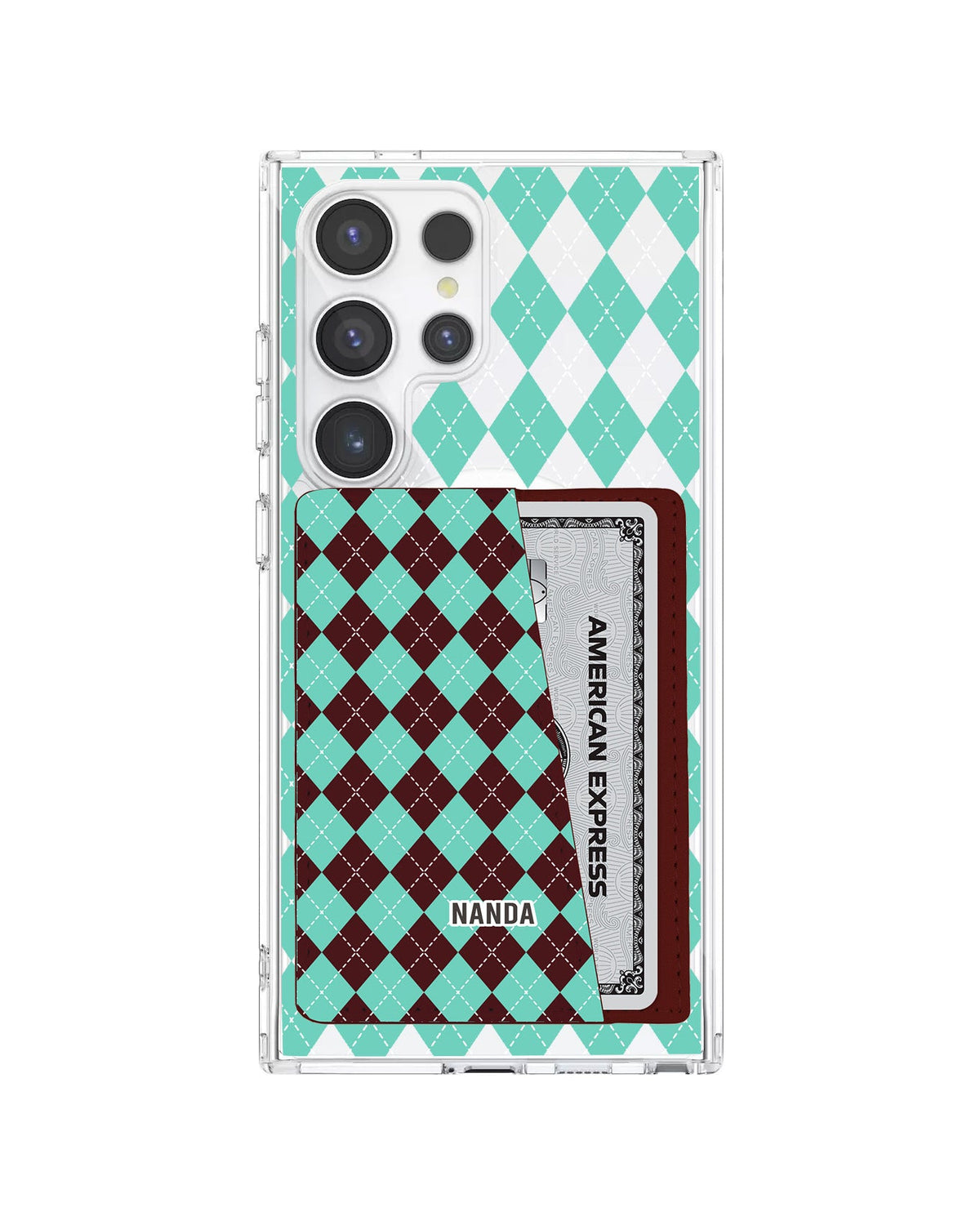 Android Leather Wallet Case - Cotton Candy Argyle