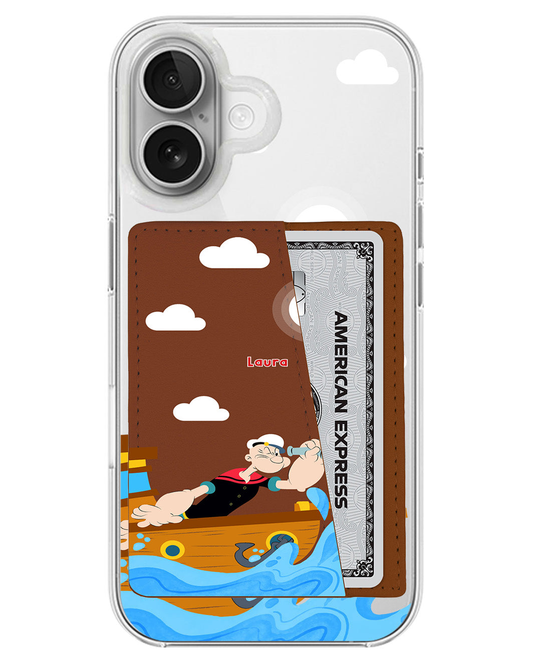 iPhone Leather Wallet Case - Popeye In The Sea