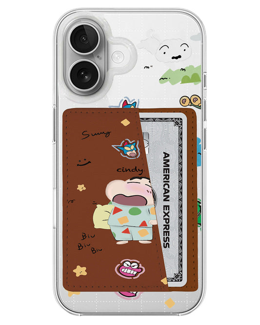 iPhone Leather Wallet Case - Sleepy Shinchan