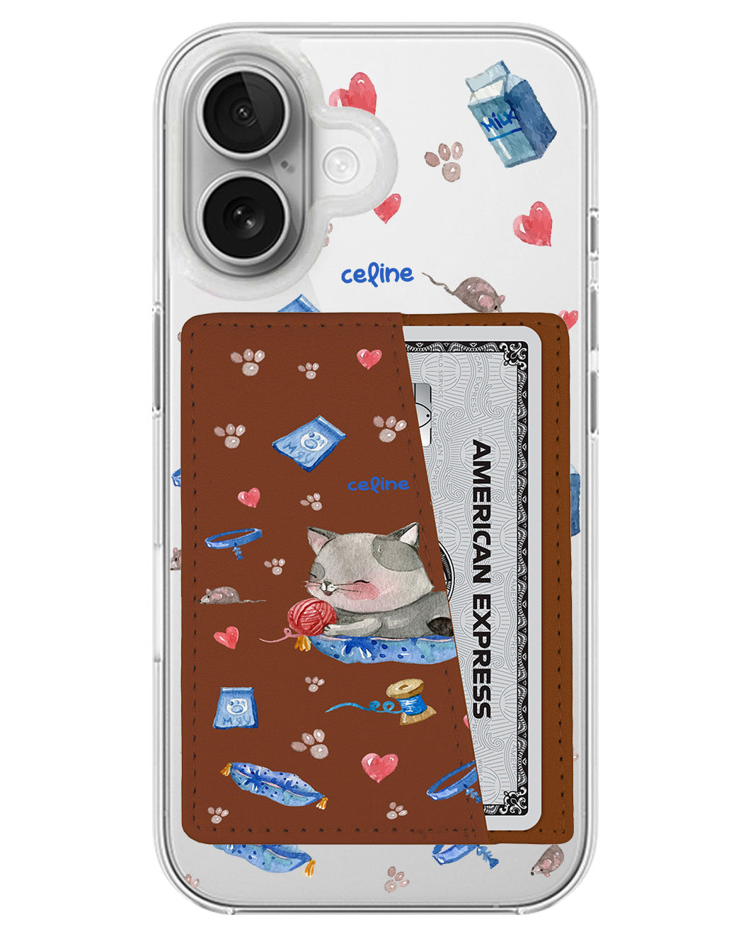 iPhone Leather Wallet Case - Blue Cat