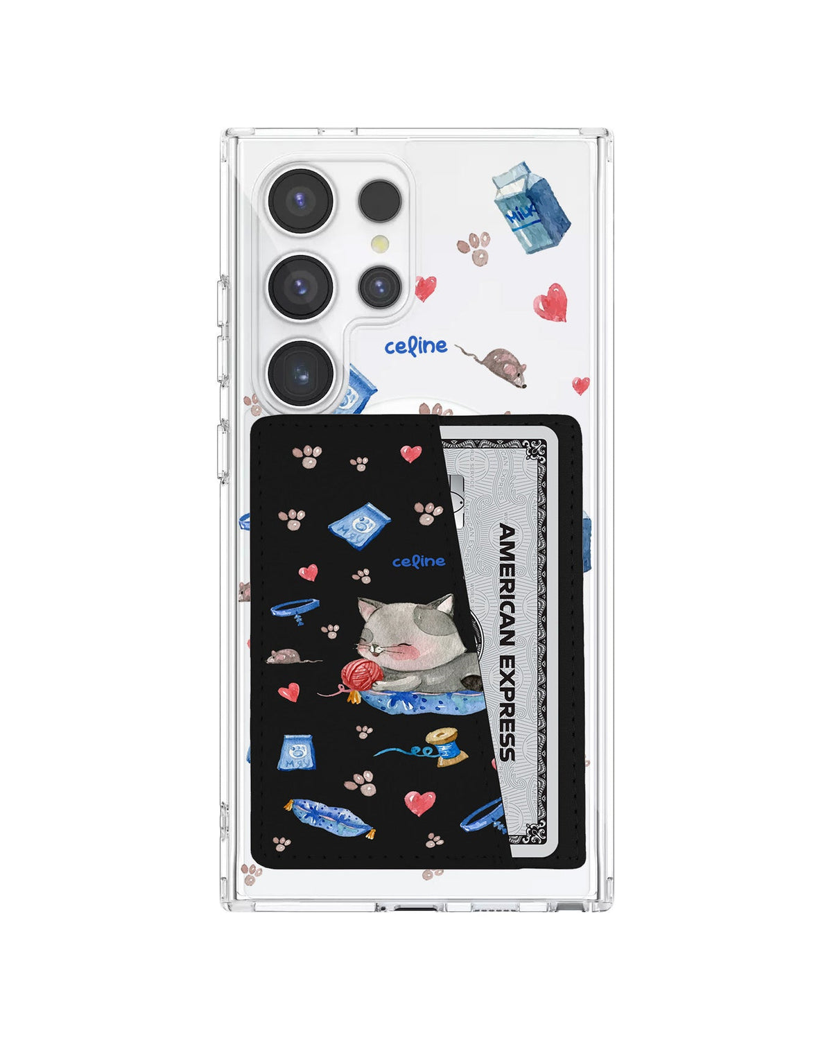 Android Leather Wallet Case - Blue Cat