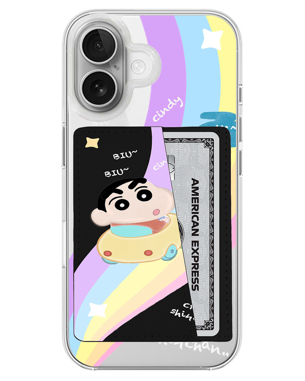 iPhone Leather Wallet Case - Biu Biu Shinchan