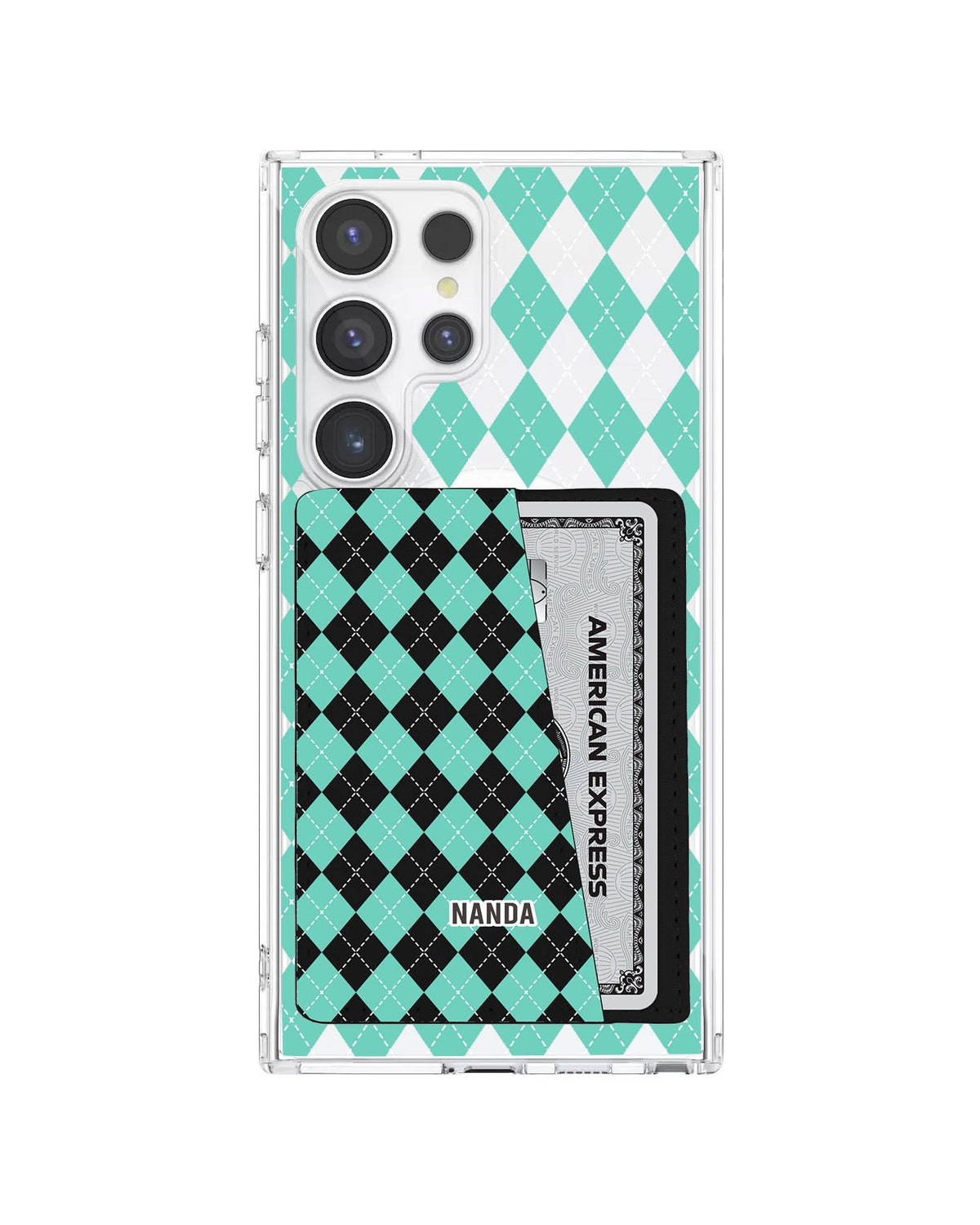 Android Leather Wallet Case - Cotton Candy Argyle