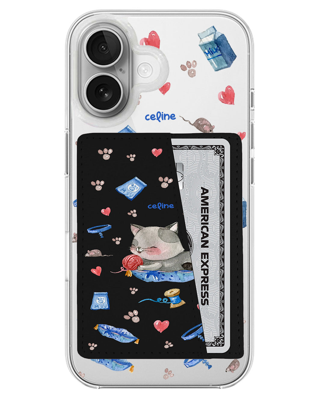 iPhone Leather Wallet Case - Blue Cat