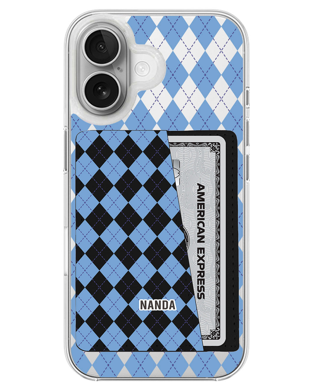 iPhone Leather Wallet Case - Winter Argyle