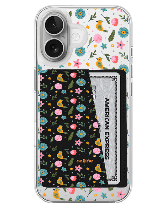 iPhone Leather Wallet Case - Flower Bird