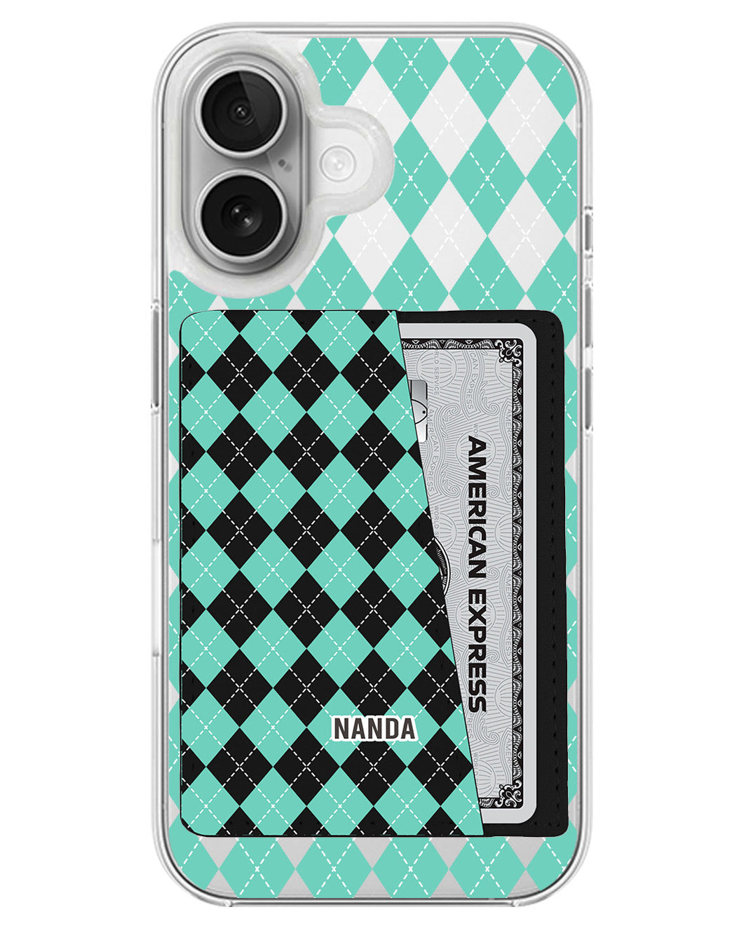 iPhone Leather Wallet Case - Cotton Candy Argyle