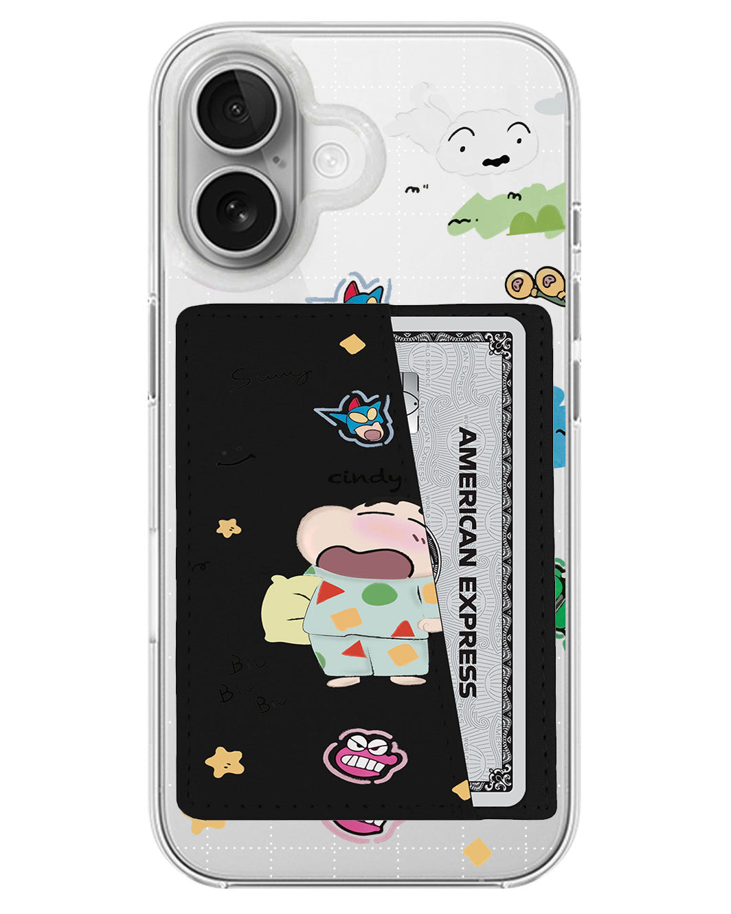 iPhone Leather Wallet Case - Sleepy Shinchan
