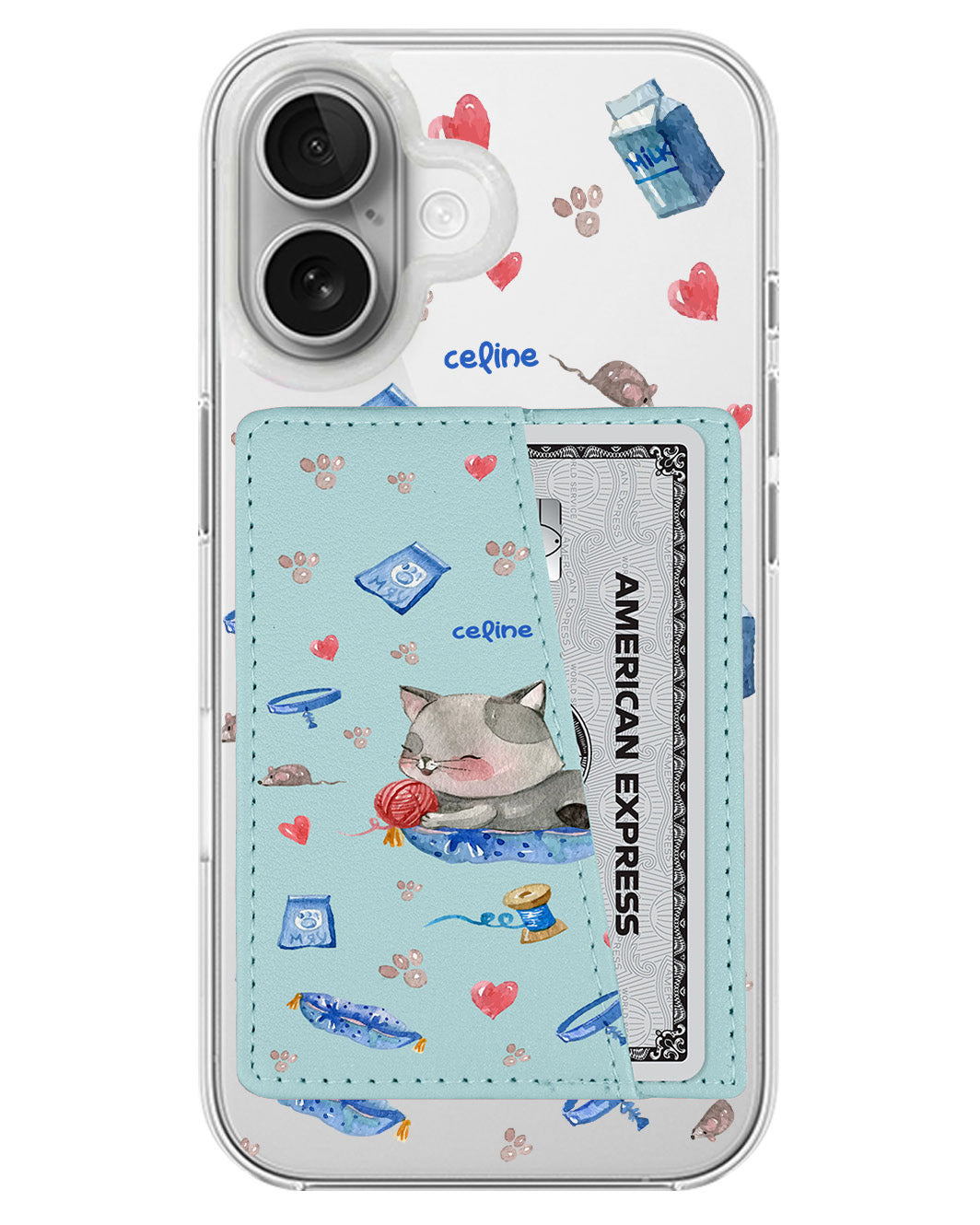 iPhone Leather Wallet Case - Blue Cat