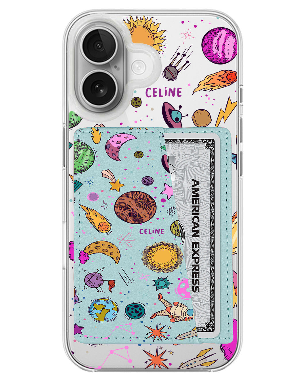 iPhone Leather Wallet Case - Retro Space
