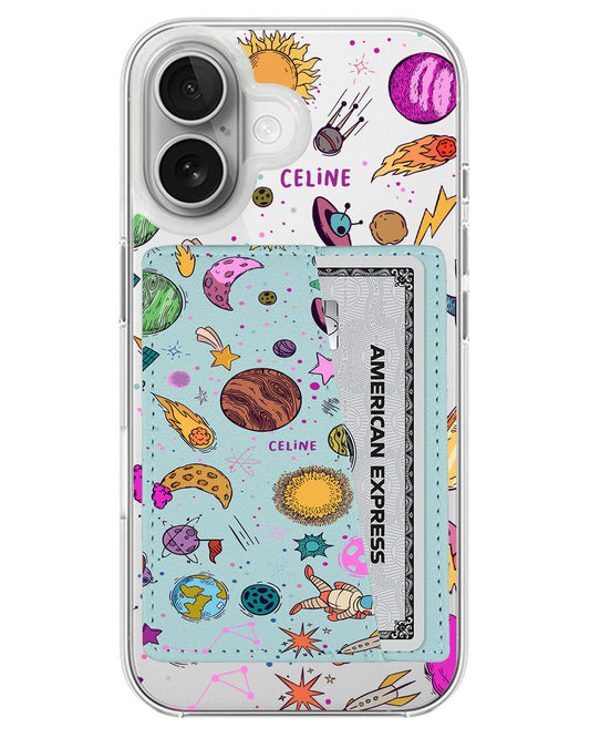 iPhone Leather Wallet Case - Retro Space