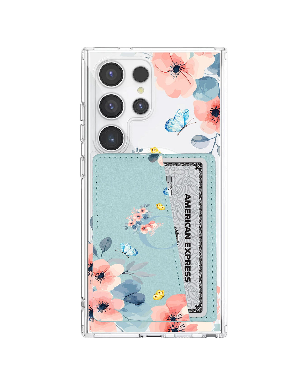 Android Leather Wallet Case - Flower Blue