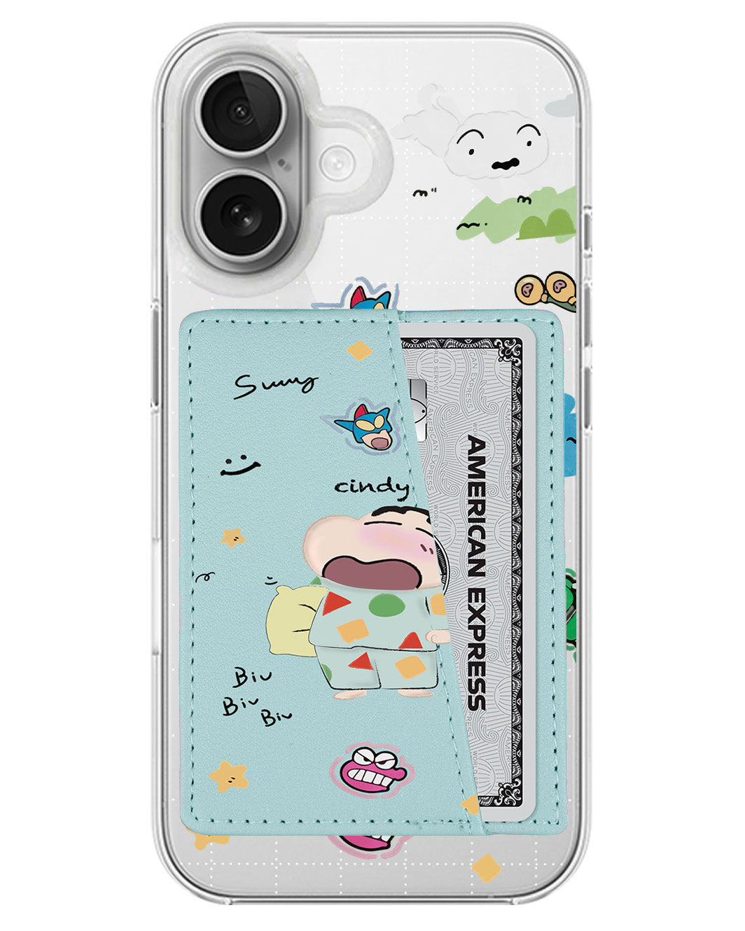 iPhone Leather Wallet Case - Sleepy Shinchan