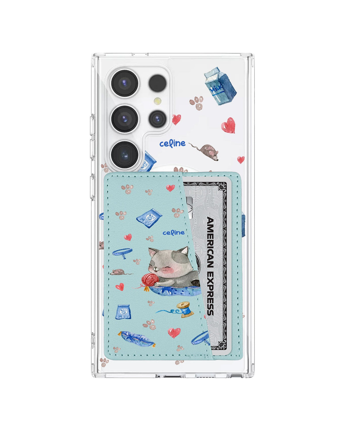 Android Leather Wallet Case - Blue Cat