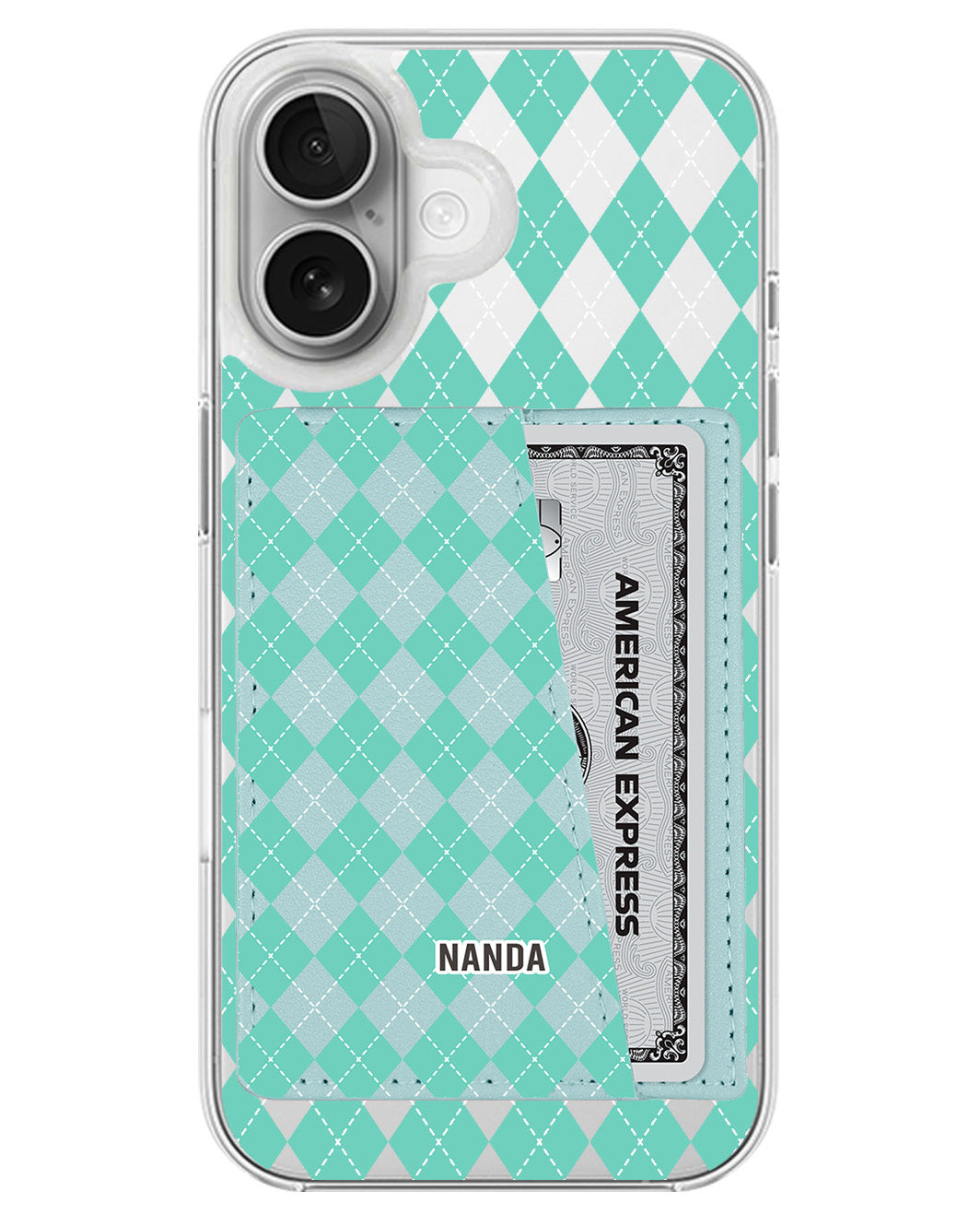 iPhone Leather Wallet Case - Cotton Candy Argyle